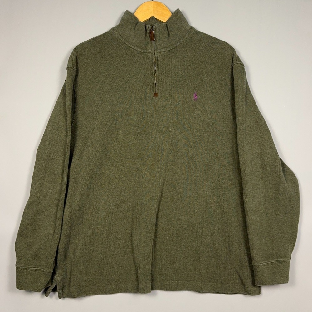 Polo Ralph Lauren Quarter Zip Sweater Mens Size XXL Cotton Green Preppy Pullover